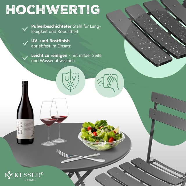 Detalle 2 de KESSER® Bistroset 3-teilig mit Bistrotisch und 2 klappbaren Stühlen (Anthrazit, mit Abdeckung)