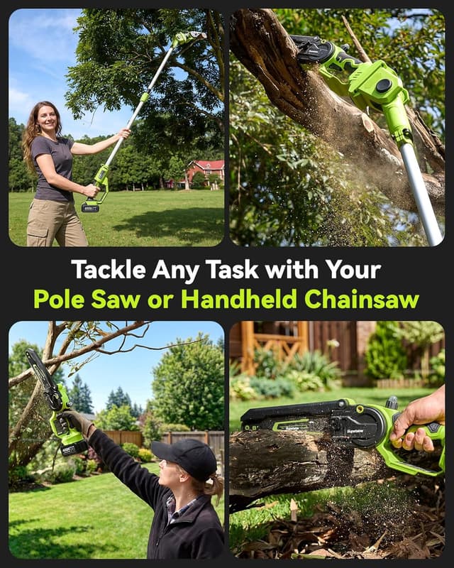 Detalle de Supstable Élagueuse sur perche 2-en-1 8 pouces (mini tronçonneuse sans fil) 800 W, sans fil avec 2×4000 mAh