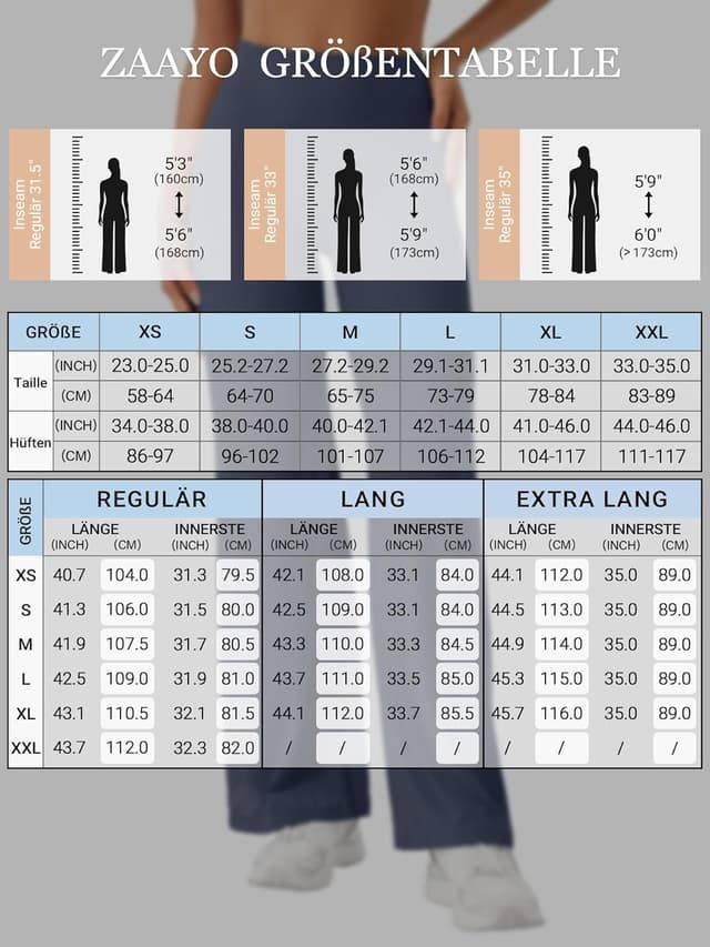 Detalle 2 de ZAAYO Nahtlose Straight-Leggings Damen mit hoher Taille – Flared Yoga Pants für Gym & Alltag (Regular/Lang/Extra Lang)