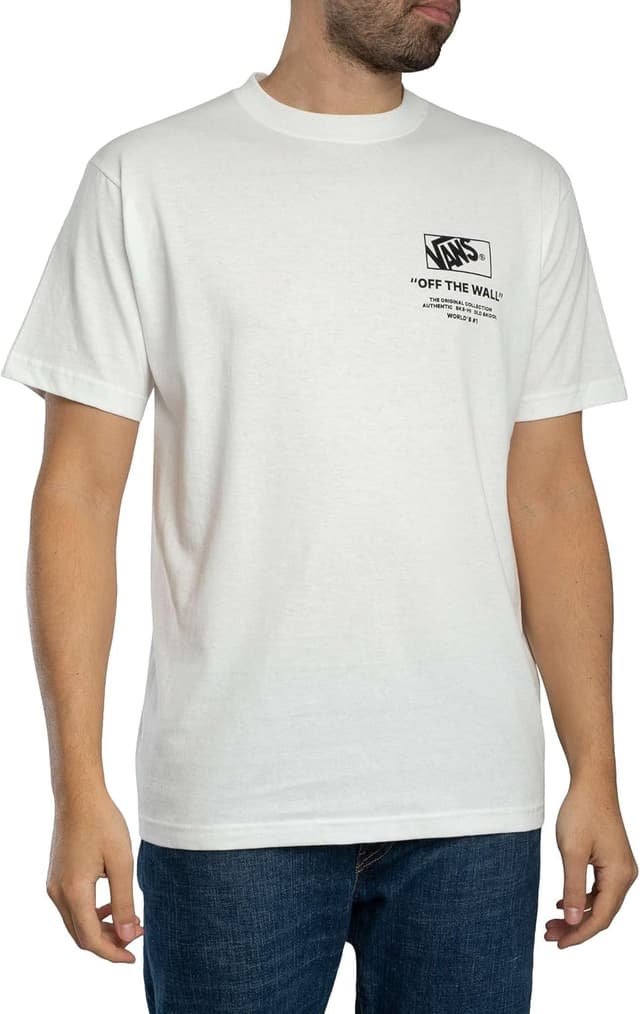 Detalle de Vans maglietta uomo con grafica e schiena accatastata Black/White in 100% cotone