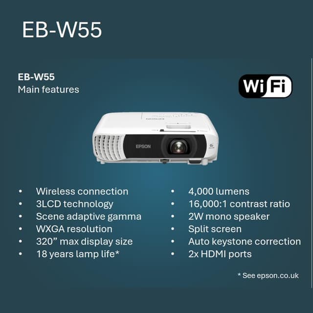 Thumbnail 6 de Epson EB-W55 WXGA Projector with 4000 ANSI Lumens