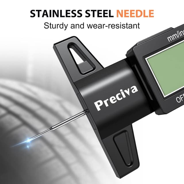 Detalle de Preciva Reifen-Profilmessgerät Profiltiefenmesser 0–25 mm mit LCD-Display und Ersatzbatterie