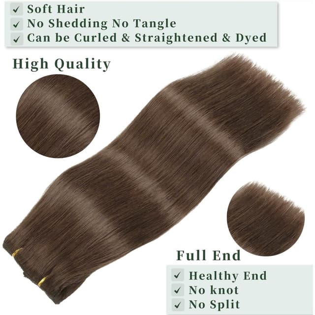 Detalle de Clip-in Echthaar-Extensions von GUDOZO (7 Stück, 45 cm, 120 g) – unsichtbare Skin-Weft-Befestigung