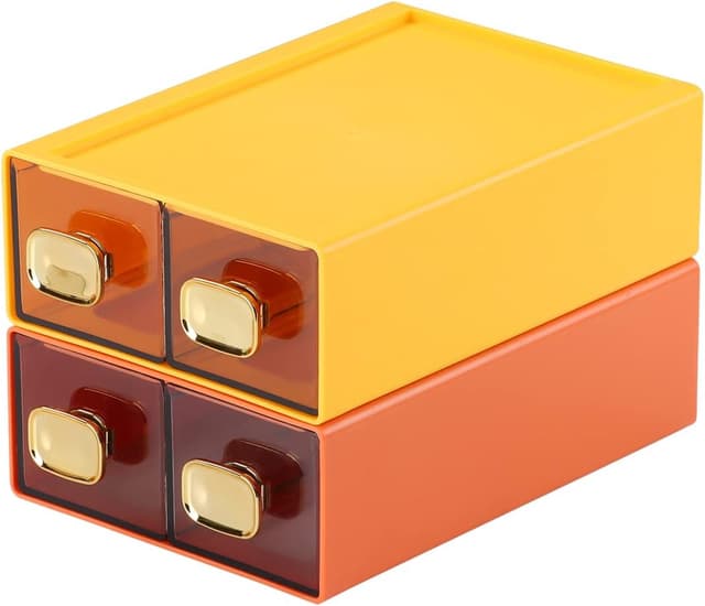 Detalle de OSteed Office Desk Organiser Drawers (Stackable Desktop Storage) – 4 Small A4 Plastic Drawers