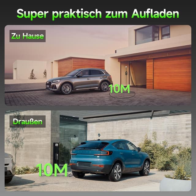 Thumbnail 6 de AFYEEV EV-Ladegerät Typ 2 (10 m, 3,68 kW, einphasig 6–16 A) – tragbares Laden ohne Installation