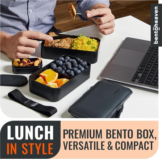 Detalle 2 de Bentoheaven Premium Bento Box Adult Lunch Box (Microwavable) with Compartments, Utensils & Chopsticks