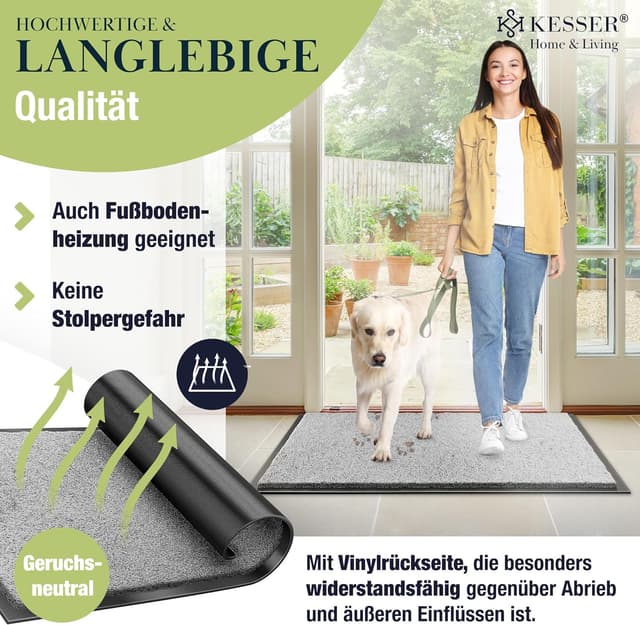 Detalle de KESSER Schmutzfangmatte Profi-Fußmatte in Hellgrau, 60x90 cm – rutschfest & maschinenwaschbar