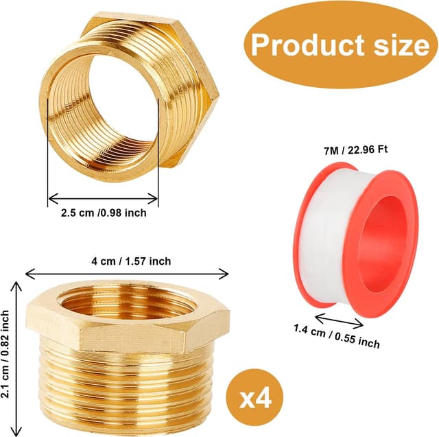 Detalle 2 de 4 Stück Messing Reduzierung 3/4" auf 1/2" – Gewindefitting mit Innen- und Außengewinde