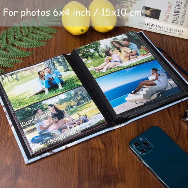 Detalle de AIOR Album photo à pochettes 10x15 cm (200 photos) couverture lin bleu, 50 feuilles