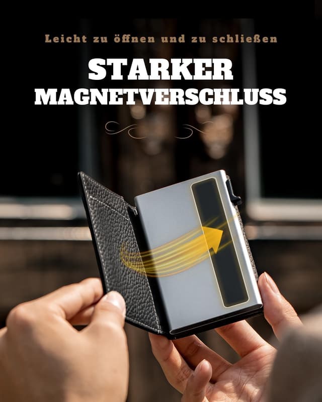 Detalle de DODENSHA Pebble Airtag Wallet mit XL Münzfach – Smart Kartenetui für bis zu 10+ Karten, RFID-Schutz, MagSnap, Schwarz/Silber