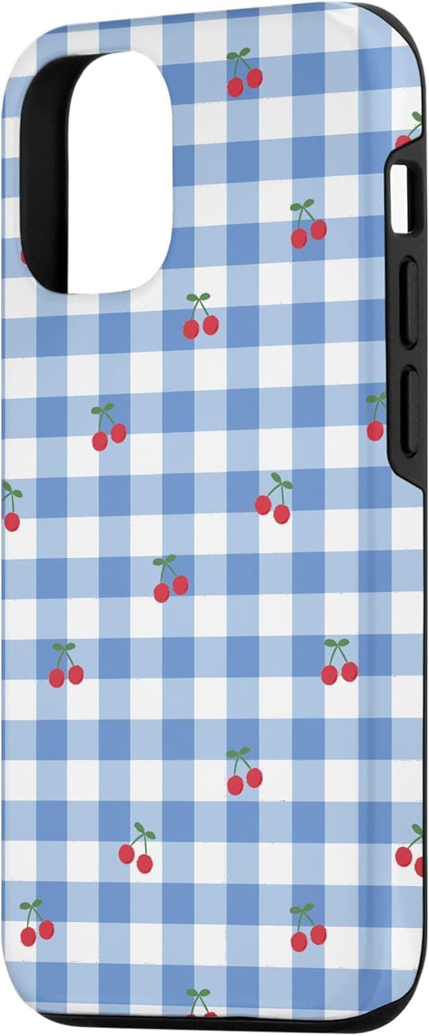 Detalle de Coque Motif Vichy Bleu Rétro Cerises Rouges pour iPhone 12 / 12 Pro
