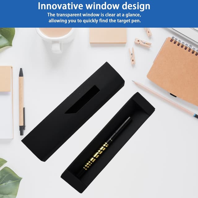 Detalle de 10 Stifte Verpackung Box (18×4×2 cm) – schwarze Geschenkbox für Kugelschreiber, Schmuck & Souvenirs, ohne Fenster (ohne Stift)