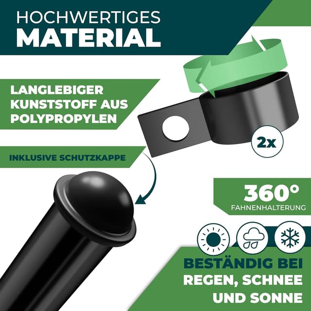 Detalle 2 de KESSER® Teleskop Fahnenmast aus Aluminium (6,30 m) mit Bodenhülse 60 cm – höhenverstellbar inkl. Deutschlandfahne, schwarz