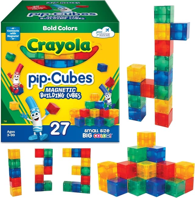 Detalle de Crayola Bold Magnetic PIP Cubes Mini Magnetic Blocks Playset (27-Piece Set) for Ages 3+