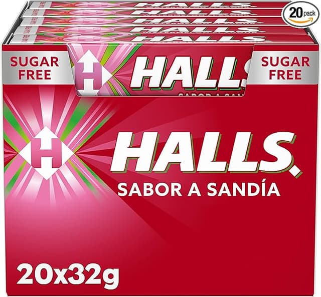 Detalle de Halls Sandía 🍉 Caramelo duro, caja 20 sticks de 32 g