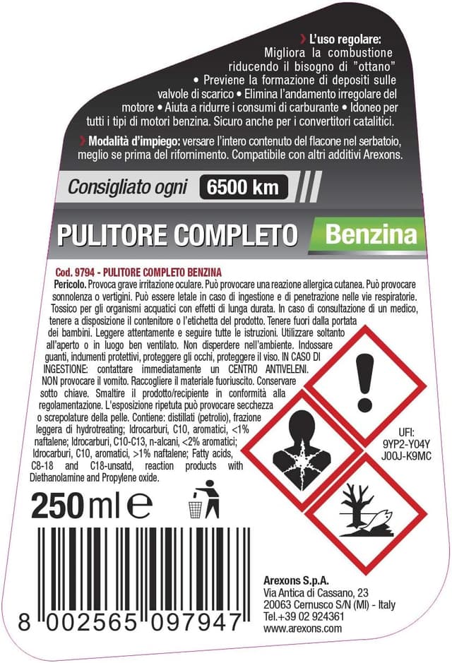 Detalle de Arexons Additivo Pulitore Completo per Sistema di Alimentazione Benzina da 250 ml