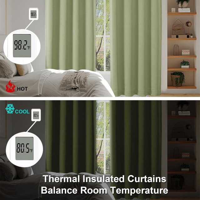 Detalle 2 de Simplebrand Ava Sage Green Blackout Curtains (84 Inch Length, 2 Panels Set) — Thermal Insulated Privacy Drapes