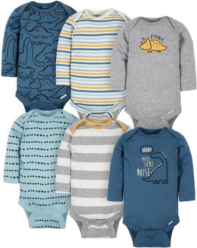 Detalle de Gerber Neonati – Confezione da 6 tutine a maniche lunghe, blu dinosauro (neonato)
