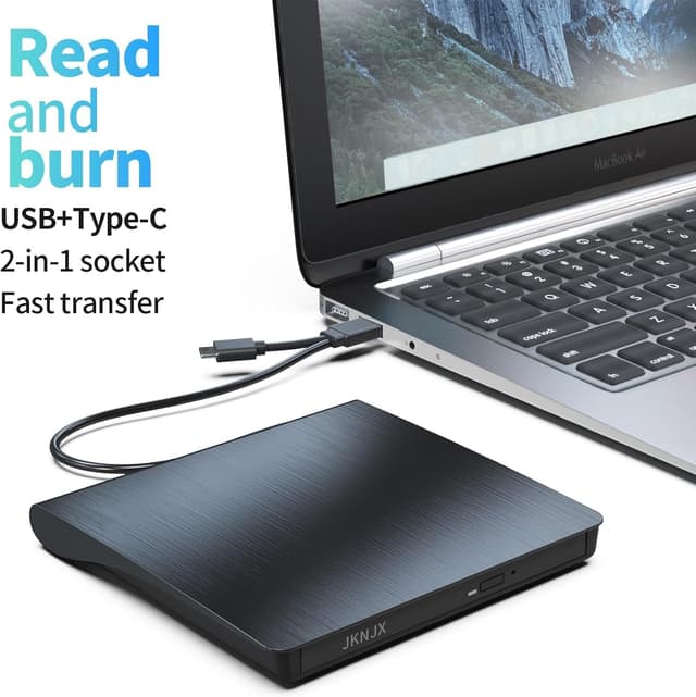 Detalle de External USB 3.0 & Type-C CD/DVD Drive (CD-R/RW & DVD±RW) for Windows, macOS, and Linux