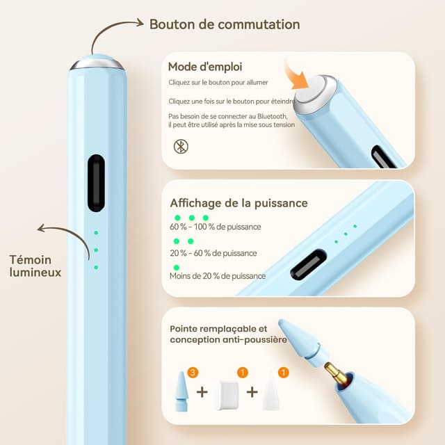 Detalle de Stylet pour iPad Hastraith, charge 13 min