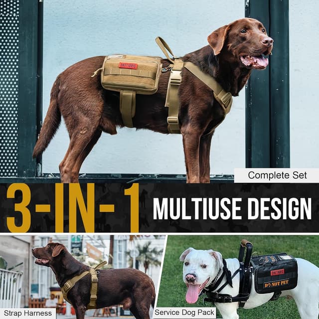 Detalle de OneTigris Service Dog Vest Harness with Cape & MOLLE Pouches (Brown, M)