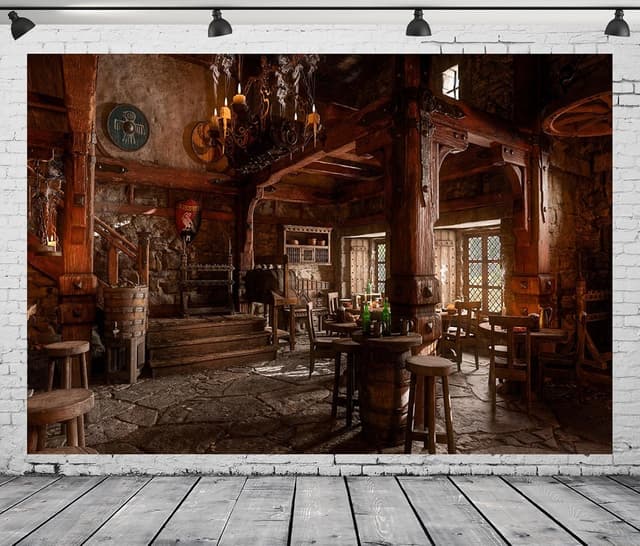 Detalle de BELECO 2.1 x 1.5m Medieval Tavern Bar Backdrop (Fabric) for Photo Booths & Parties