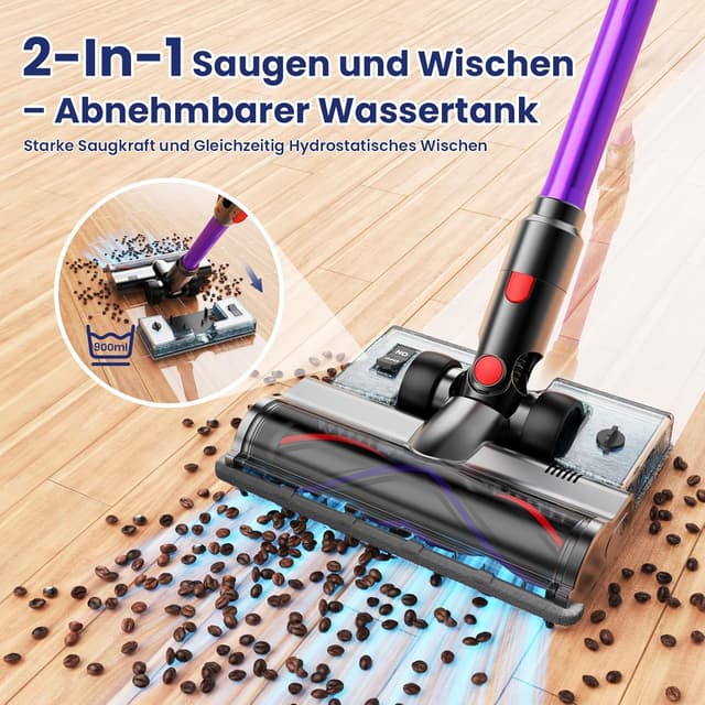Detalle de Linkifly A12 Akku-Staubsauger mit Wischfunktion und faltbarem Design (kabellos, 8-in-1, 48 kPa)