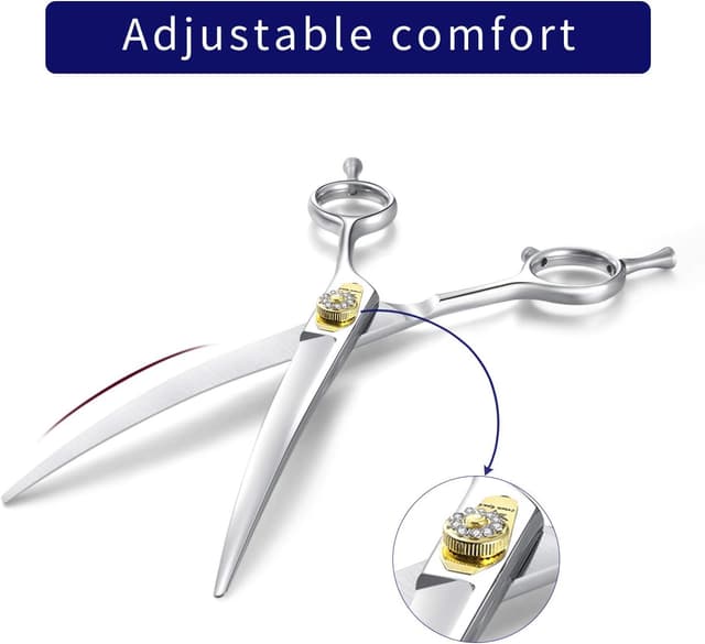 Detalle de Dream Reach Professionelle Fellschere (gebogene 7-Zoll-Schere, 440C Edelstahl) für Hund & Katze