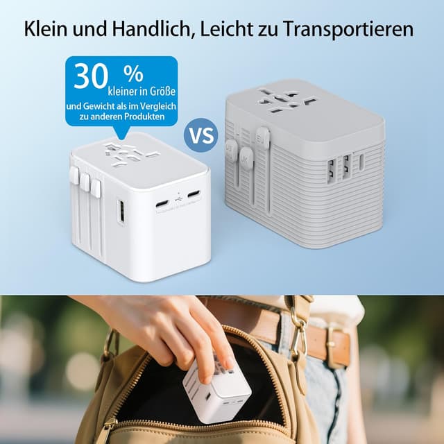 Detalle 2 de Universal Reiseadapter 2025 mit 2 USB‑A 2 USB‑C 🌍