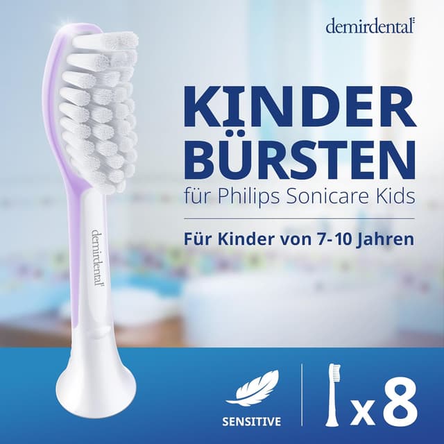 Detalle de demirdental Ersatzbürsten für Kids (ab 7 J.) passend für Philips Sonicare Kids, Lilac – 8er Set (entspricht HX6048)