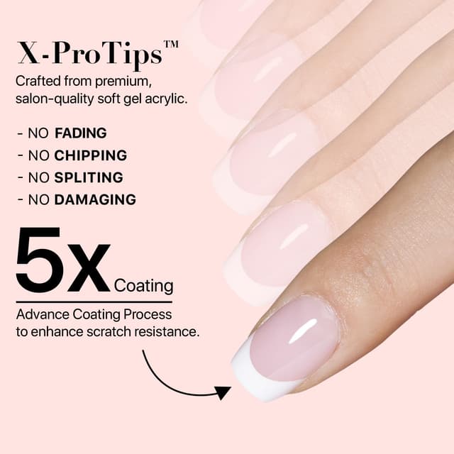 Detalle 2 de SXC Cosmetics French Tip Press On Nails Pink Series (XS Square X-Pro Tips Starter Kit)