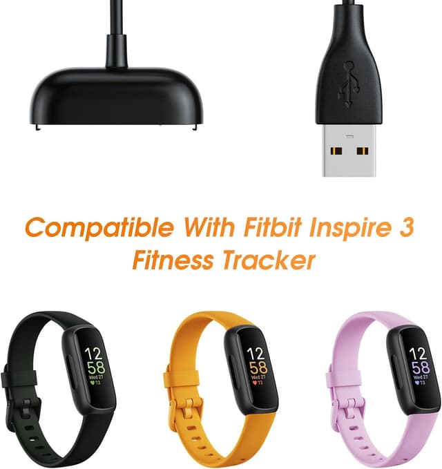 Detalle de Tuocal 2 Pack Charger for Fitbit Inspire 3 (USB Dock Stand Adapter Cable, 3.3ft)