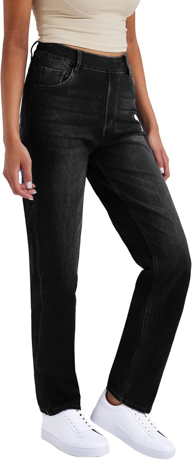 Detalle de LaiEr Damen High-Waist Stretch-Yoga-Jeans mit leichtem Bootcut – Pull-on Sporthose