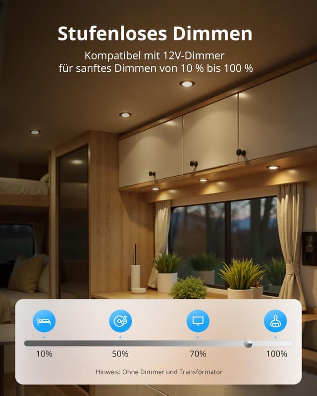 Detalle de Gr4tec 6er Set 12V LED Einbaustrahler Schwarz, 3W, dimmbar (3000K, 240 lm) – Ultra Slim 12 mm, IP44