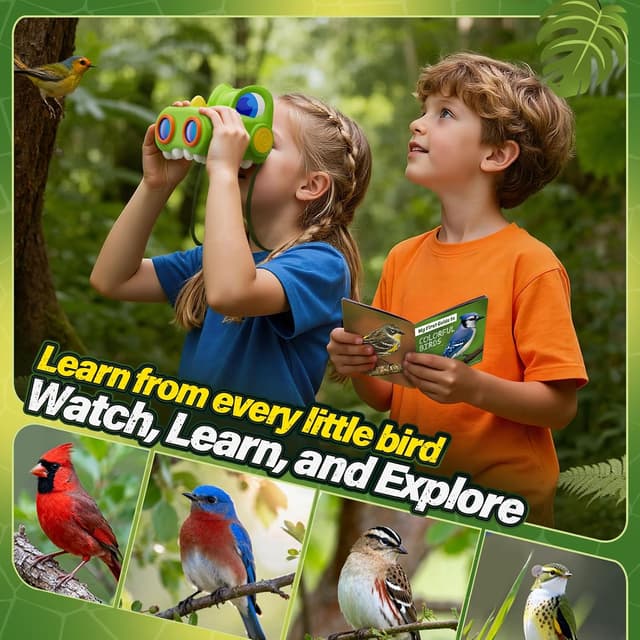 Detalle de Zmpolir Kids Dinosaur Binoculars (with Compass) + Bird Watching Manual — Outdoor Camping Exploration Toy for Ages 3–12 (Green)