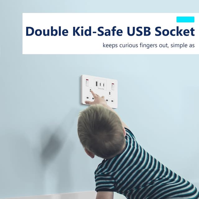 Thumbnail 6 de LIDER 2-Gang Switched 13A Double Socket with USB Type C & A Charger Ports (25W) – White