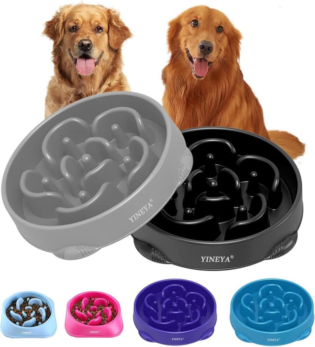 Detalle de YINEYA 4 Cups Slow Feeder Dog Bowls (Large Breed) – Anti-Choking Maze Puzzle Feeder, 2-Pack