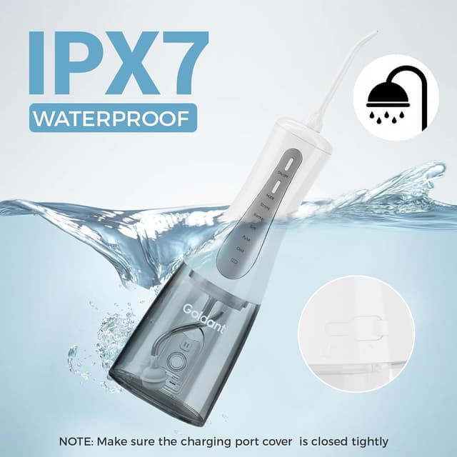 Detalle 2 de GOLDANT 2026 cordless water flosser 350ml with travel bag, 5 modes and IPX7 waterproof (White)