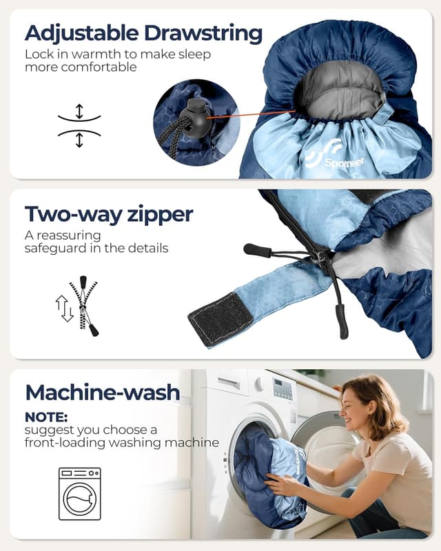 Detalle de Sportneer Camping Sleeping Bag for Adults & Kids (3–4 Season, Warm Weather) – Lightweight Compact 220×80cm