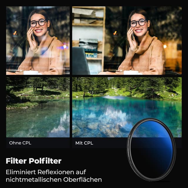 Detalle de K&F CONCEPT Filter 55 mm CPL Polarisationsfilter (Nano-Klear) – reduziert Blendung und Reflexionen