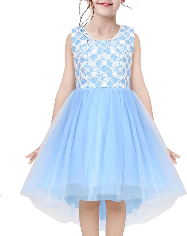 Detalle de Sunny Fashion Mädchen Kleid Blumenmädchen Hi-Low mit Pailletten & Spitze, Größen 98–134