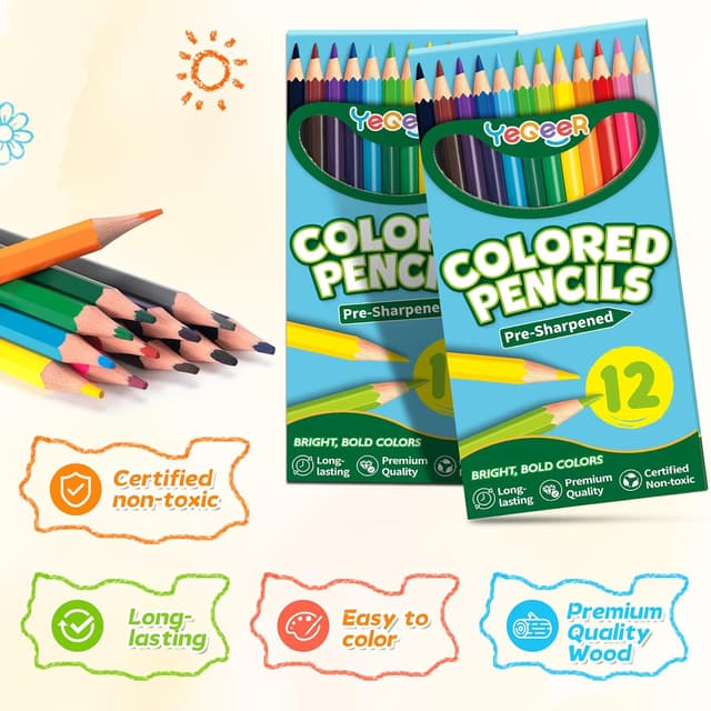 Detalle de YEGEER 528-Count Colored Pencils Bulk (12 Assorted Colors, 44 Packs) — Pre-sharpened for Kids & Adults