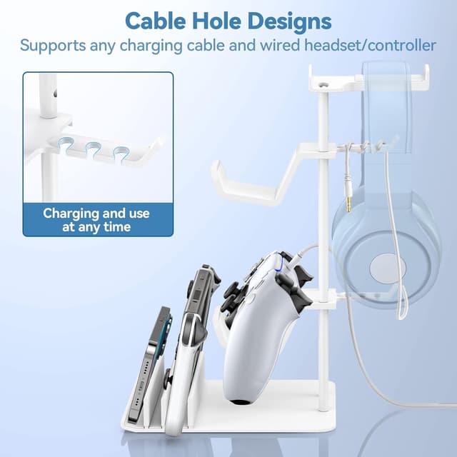 Detalle de KDD Headphone Stand & Game Controller Holder for Desk (White) with Cable Hole Design
