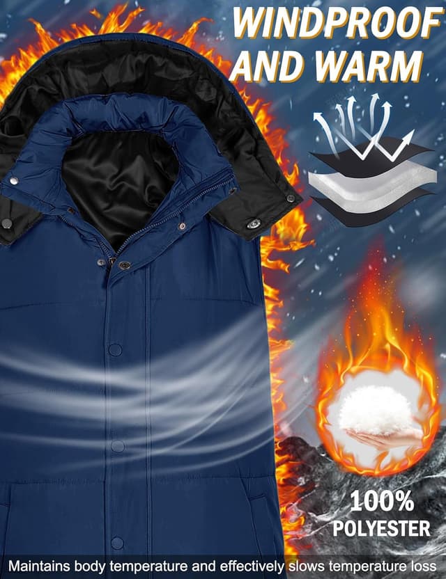 Detalle de Tuopuda Damen Steppweste lang mit Kapuze – warme Übergangsweste mit Reißverschluss