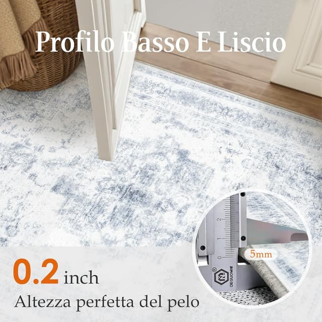 Detalle 2 de HUGEAR Vintage passataia tappeto corridoio blu 60x180 cm antiscivolo lavabile in lavatrice