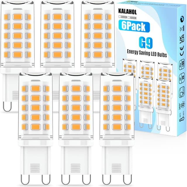 Detalle de KALAHOL 6 Pack G9 LED Bulbs (Warm White, 4W, 3000K) — flicker-free, non-dimmable
