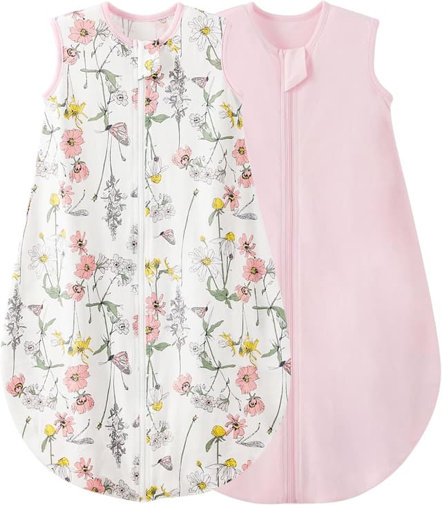 Detalle de Duomiaomiao Baby Sleeping Bag 2 Pack 0.5 Tog Cotton Summer Sleep Sack (6–18 Months) – Flower & Pink