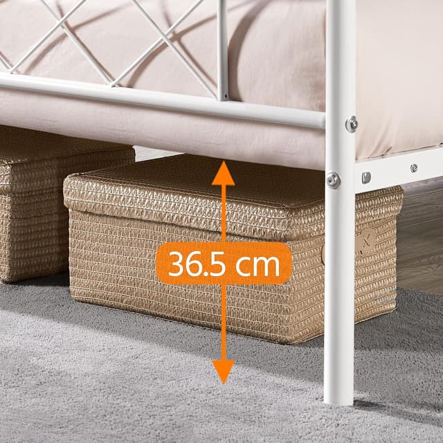 Detalle de Yaheetech Struttura letto singolo in metallo con testiera a X e rete a doghe 90x200 cm (bianco)