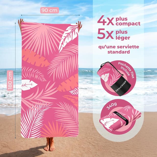 Thumbnail 2 de ZENACROSS Serviette de plage XXL 180x90 cm