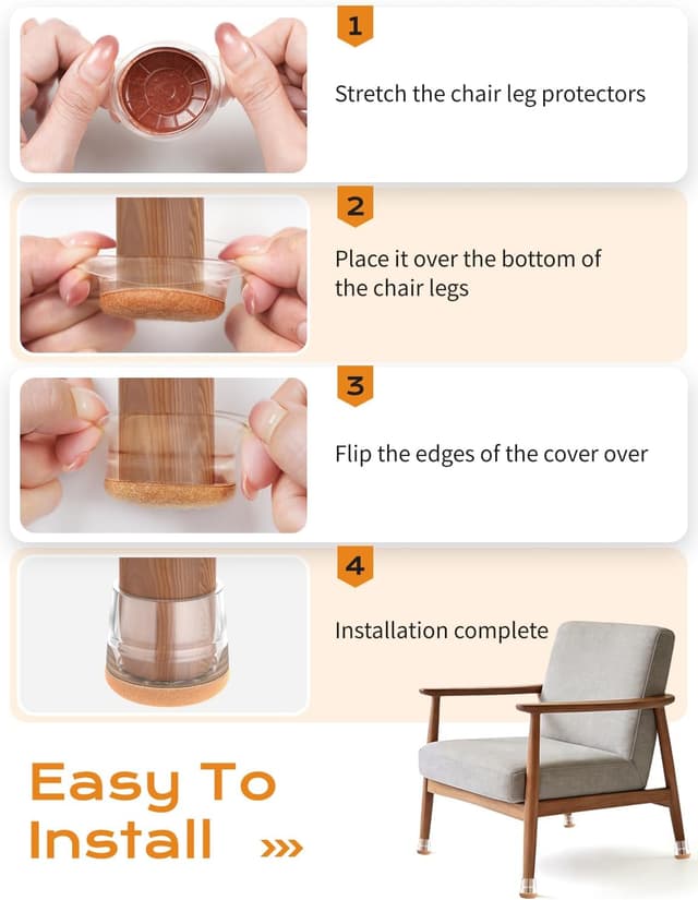 Detalle 2 de Meldel Chair Leg Floor Protectors Medium Size (24 pcs) – Clear TPE felt & silicone integrated chair foot covers